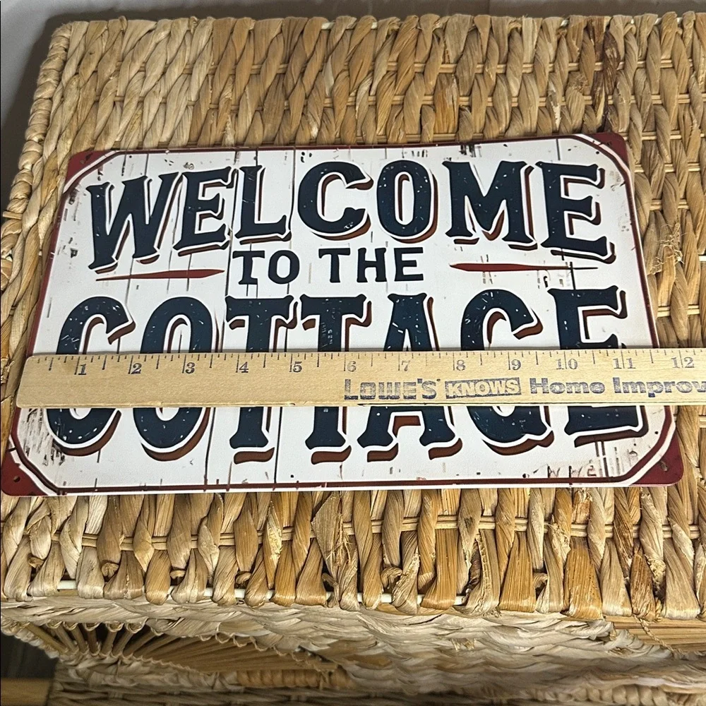 Rustic Welcome to the‎ Cottage Sign - Blue and White. Metal